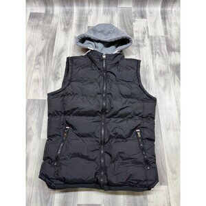 ✅Mens M ZSHOW Black Full Zip Puffer Vest W/Removable Hood Sleeveless Winter Coat